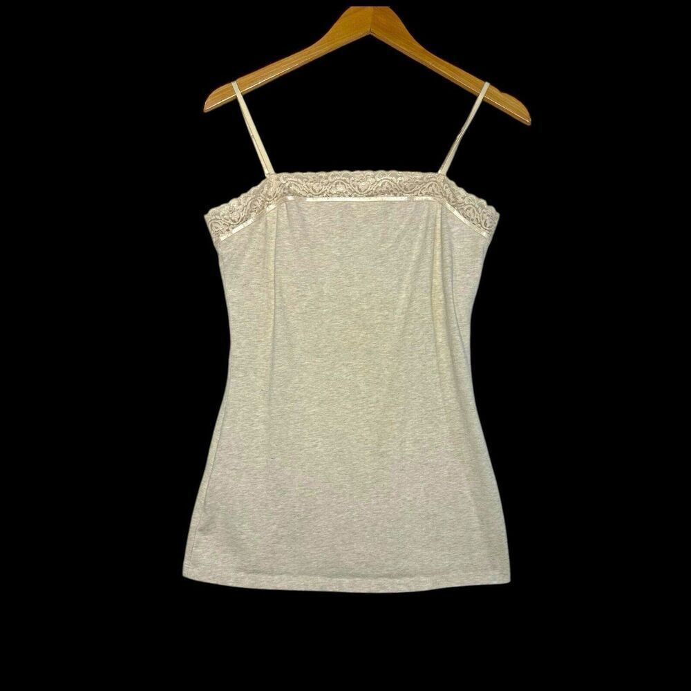 Y2K Express Lace Lined Camisole Tank Top Size Medium Oatmeal Shelf Layering